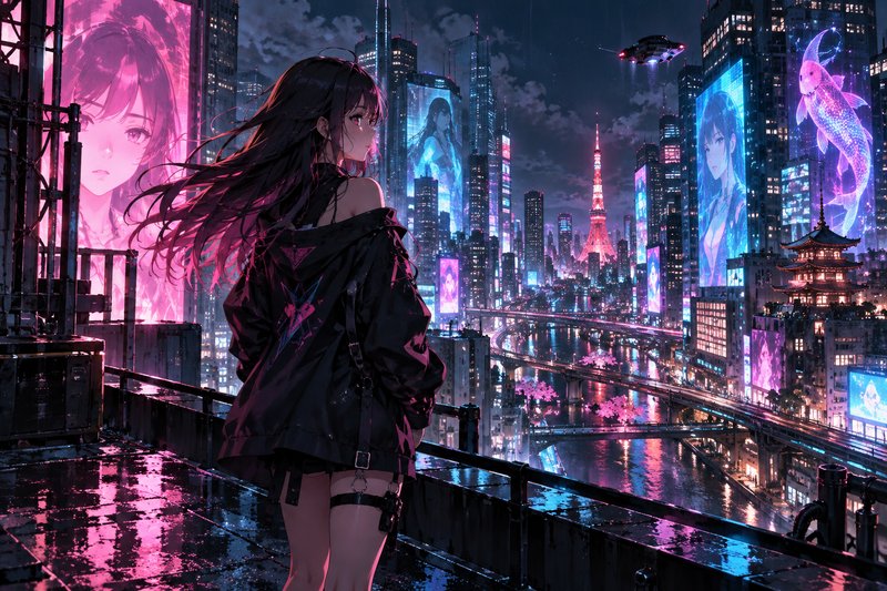 Neon City Rooftop anime puzzle